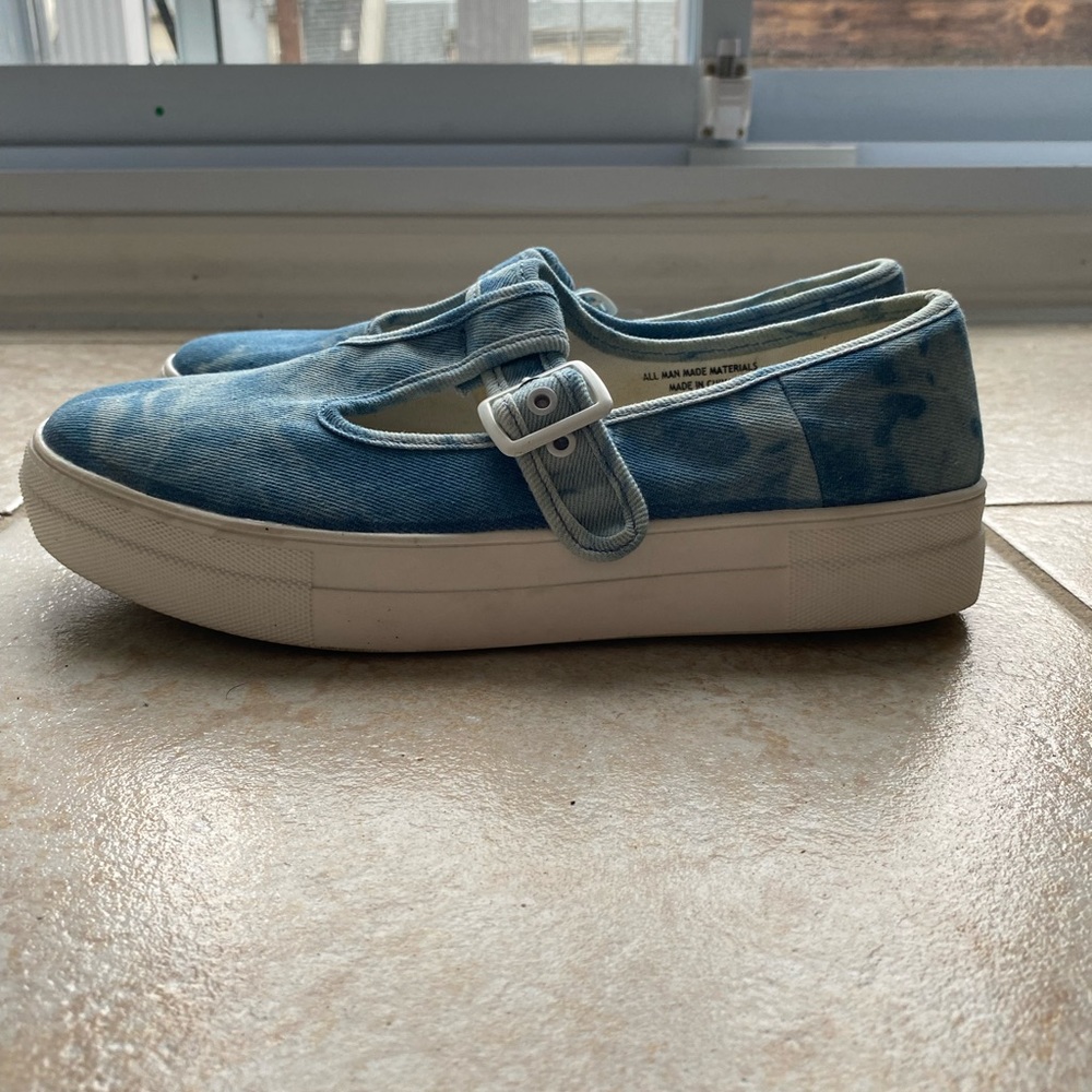 Jeans tie-dye t-strap shoes